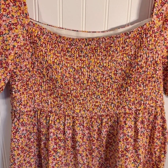 MINKPINK Floral High Low Puff Sleeve Square Neck Dress 100% Cotton Size Medium - Picture 6 of 14